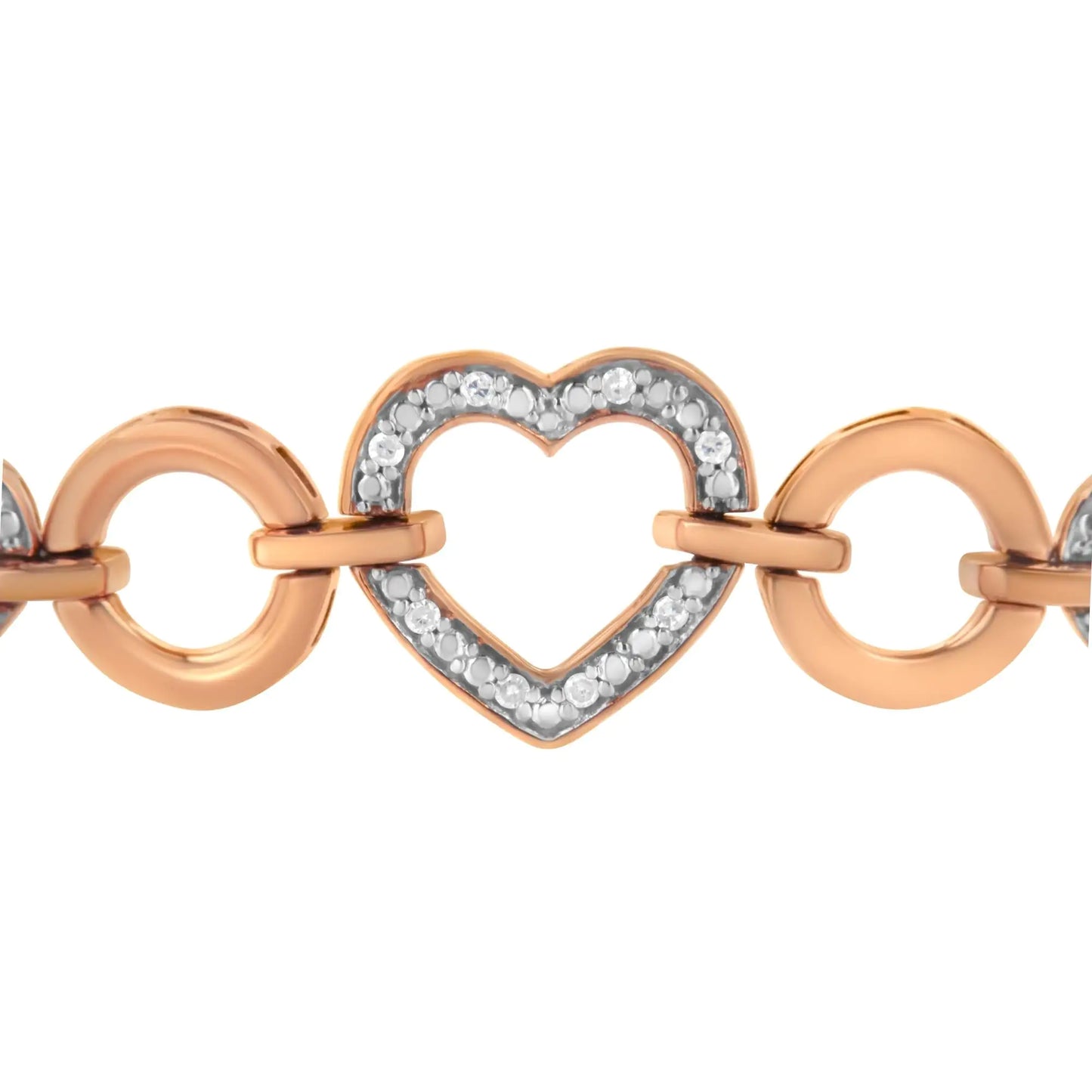 10K Rose Gold over .925 Sterling Silver 1/10 Cttw Round-Cut Diamond Heart Link Adjustable Bolo Bracelet (H-I Color, I2-I3 Clarity) - 6"-9" Adjustable