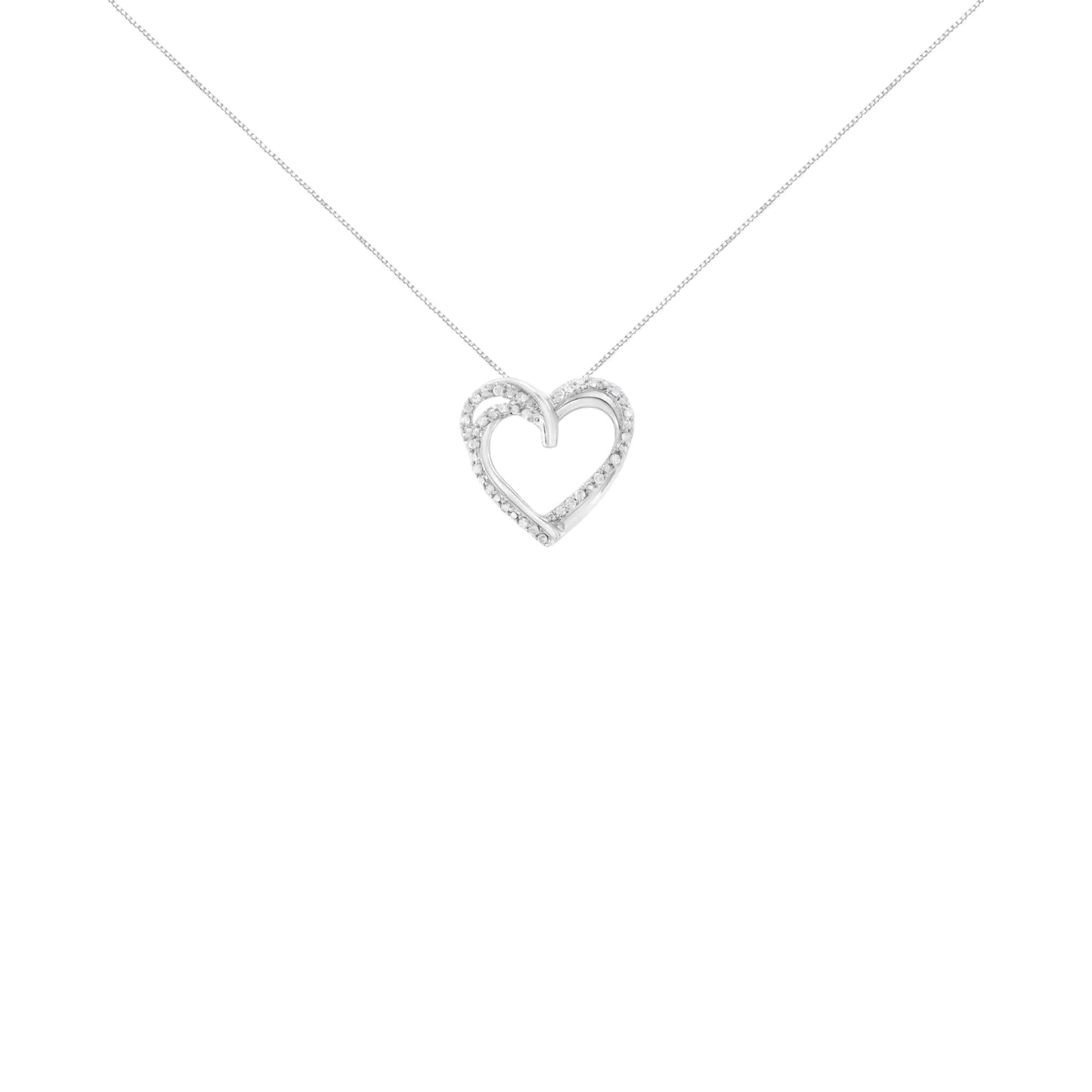 .925 Sterling Silver 1/4 cttw Prong Set Round-Cut Diamond Woven Double Heart 18" Pendant Necklace (I-J Color, I2-I3 Clarity)