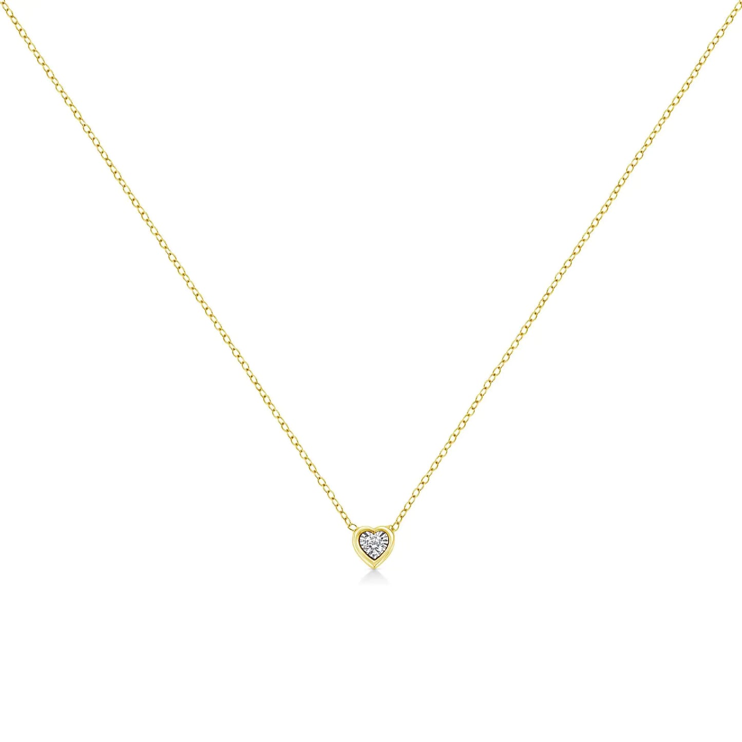 10K Yellow Gold Plated .925 Sterling Silver 1/10 Cttw Miracle Set Round Diamond 18" Pendant Necklace - Choice of Shapes