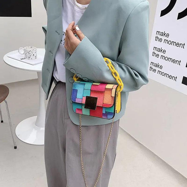 Printed Paneled Shoulder Purse