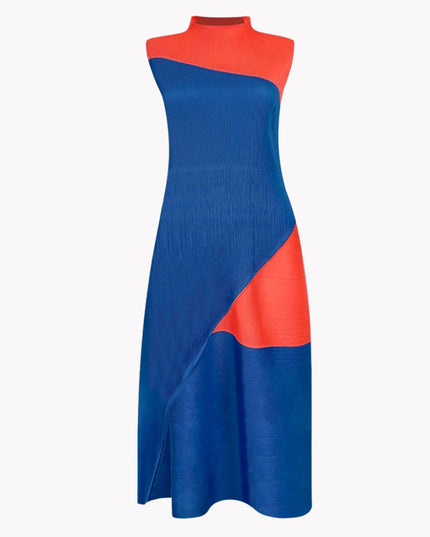 Contrast Color Pleated Dress