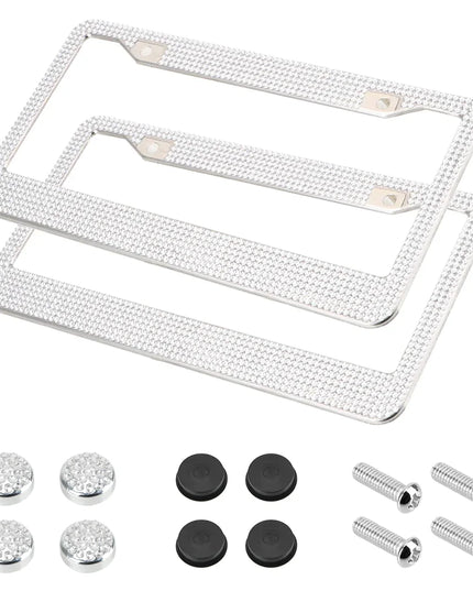 2PCS Bling License Plate Frame Glitter Crystal Sparkling Rhinestone Diamond Caps