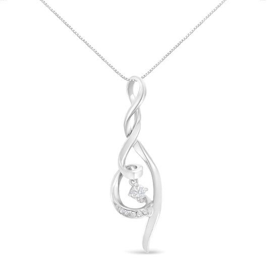 Espira 10K White Gold 1/10 cttw Diamond Swirl Pendant Necklace (I-J, I1-I2)