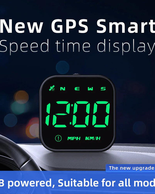 Digital Car HUD GPS Speedometer Head Up Display MPH KMH Compass Overspeed Alarm